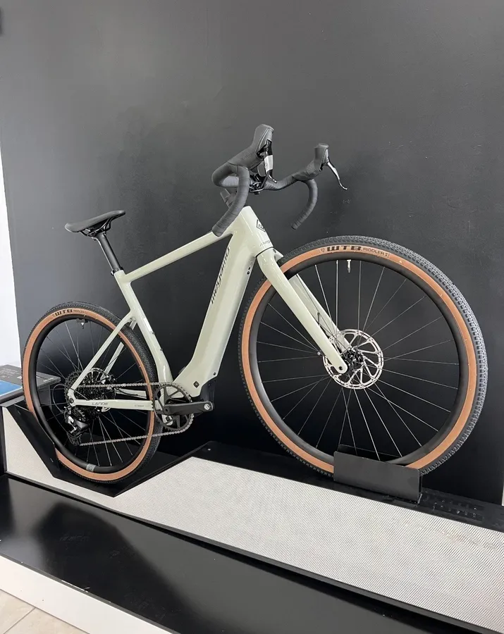 Cream gravel bike on display in the shop
